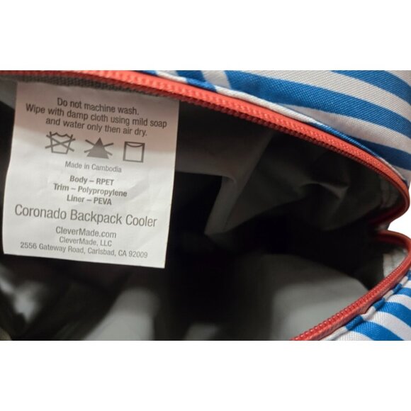 CleverMade Insulated 18 Can Leakproof Blue Stripe Cooler Backpack  - NWT - Picture 9 of 11